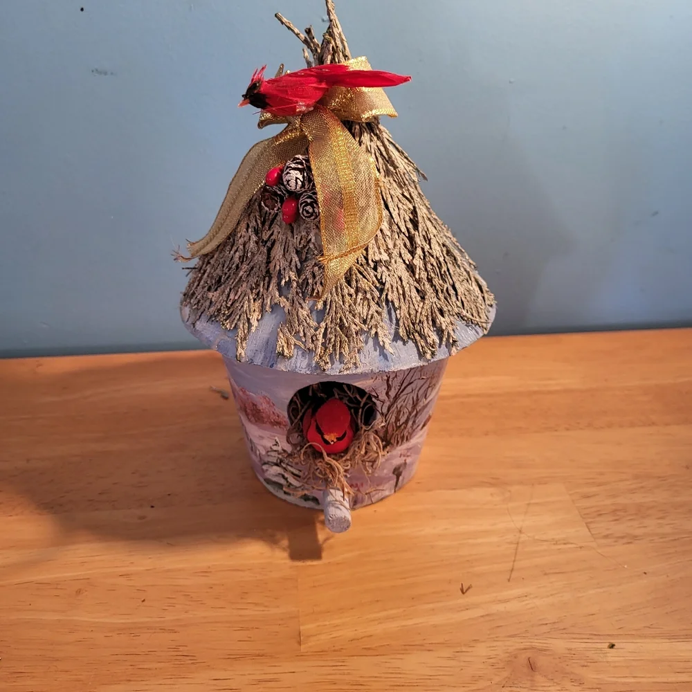 Cardinal painted Bird house decor